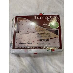 Sealed Vintage Thomaston Double Sheet Set No Iron American Beauty Rose 4 Pieces